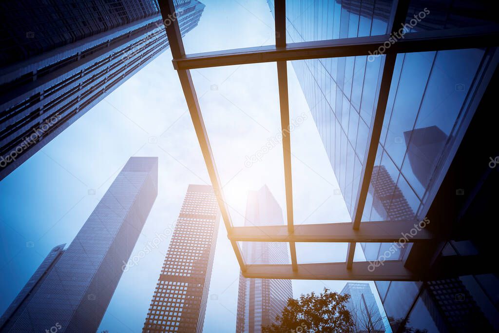 Skyscrapers are low - angle views in Chinese cities.