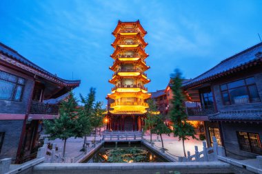 Qingzhou 'nun Nightscape' i Eski Şehir, Shandong Eyaleti, Chin