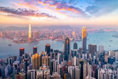 Hong Kong Şehri Skyline ve Mimari Yerleşkesi