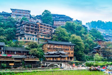Guizhou, Çin 'deki Miao köyü.