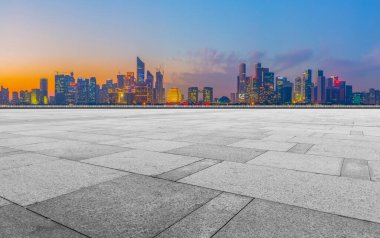 Kare döşemeler ve Hangzhou silüeti