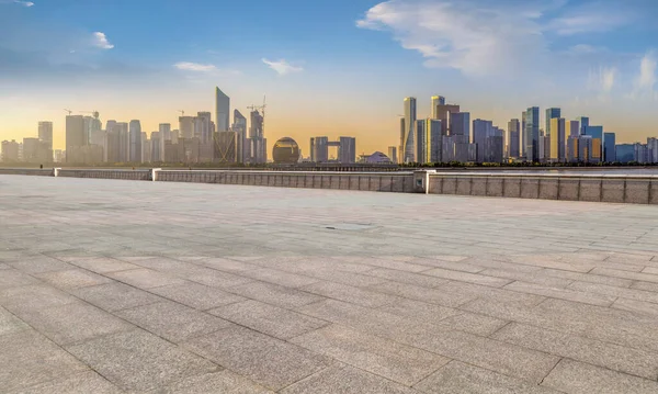 Vierkante Vloer Tegels Hangzhou Skyline — Stockfoto