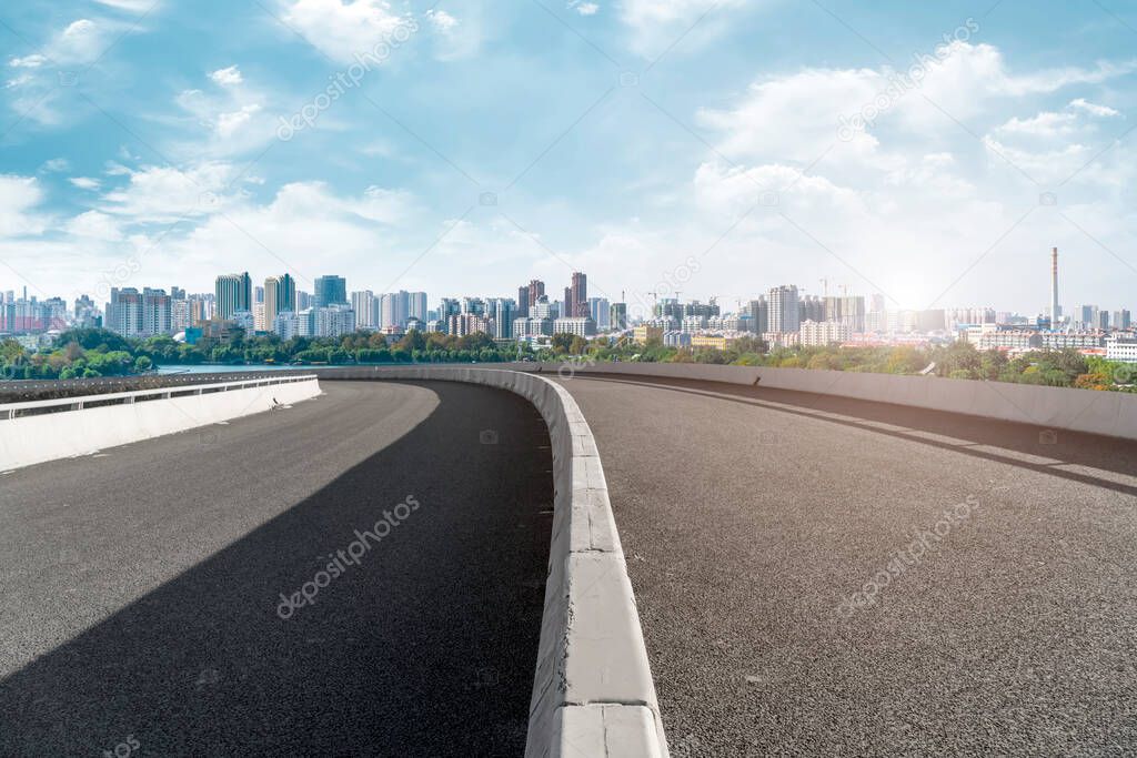 Road Ground and Urban Skyline Architectural Landscap