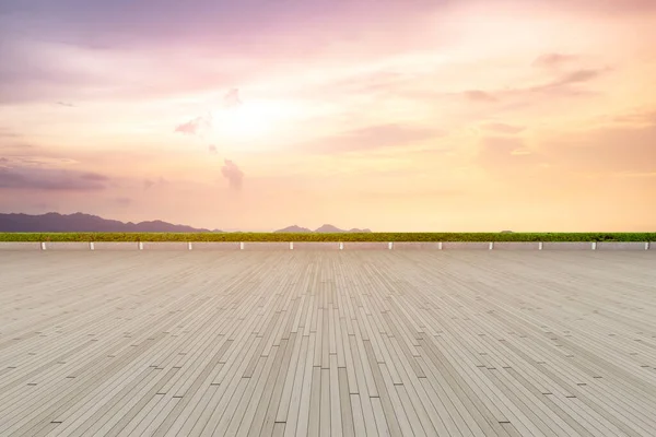 Empty Plaza Floor Bricks Beautiful Natural Landscape — Stock Photo, Image