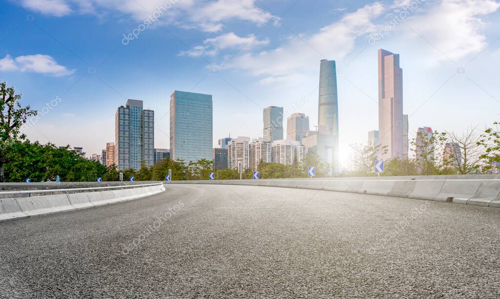 Air highway asphalt road and office building of commercial build