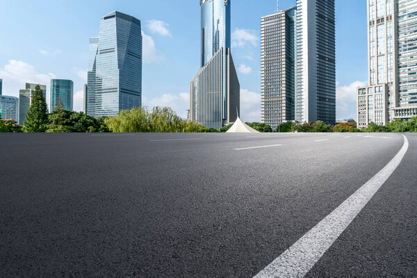 Highway Road and Skyline of Modern Urban Buildings in Shangha