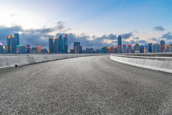 Empty Asphalt Road Modern Commercial Buildings China — Stock Photo, Image
