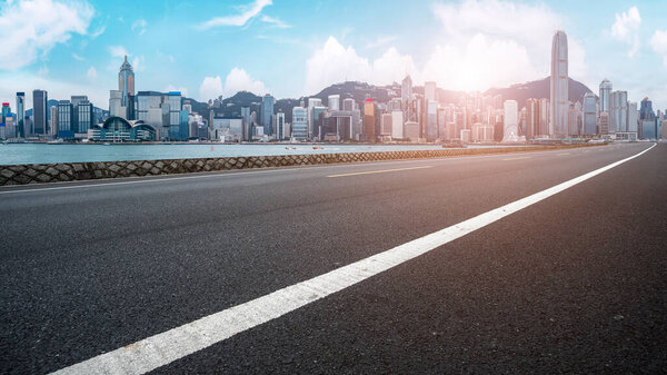 Panoramic view of the city,s empty road