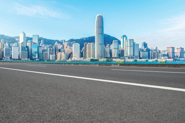 Road and skyline of modern urban architecture in Hong Kon