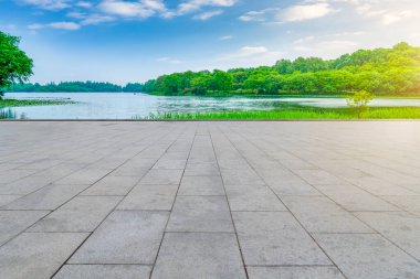 Hangzhou, Çin 'de gölü olan manzara.