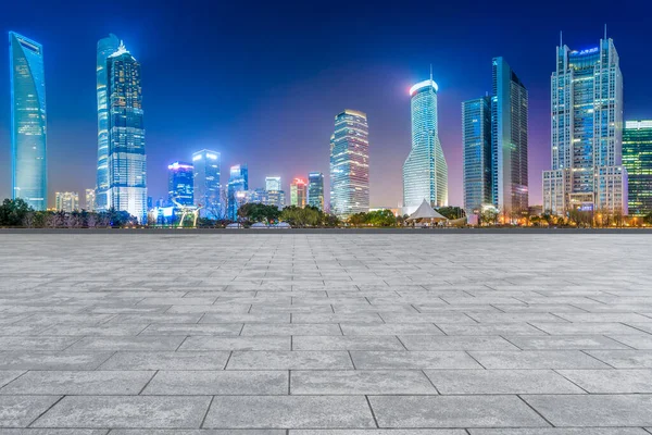 Modrá Obloha Prázdná Mramorová Podlaha Panorama Městského Archivu Šanghaji — Stock fotografie