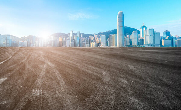 Road and skyline of modern urban architecture in Hong Kon