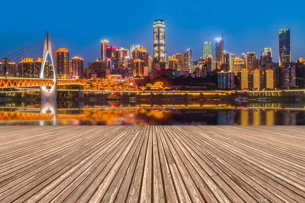 Urban skyscrapers with empty square floor tiles