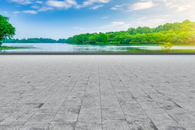 Hangzhou, Çin 'de gölü olan manzara.