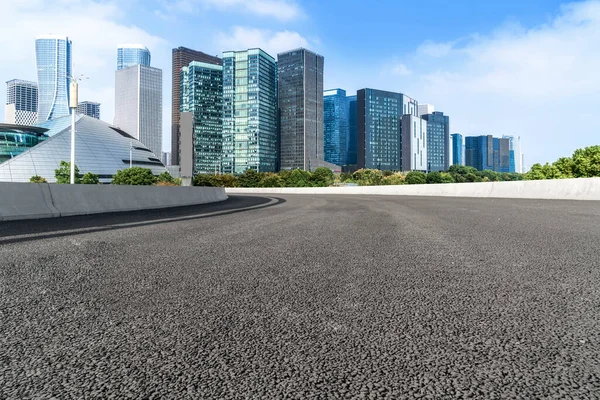 Urban road asphalt pavement and skyline of Hangzhou urban constr