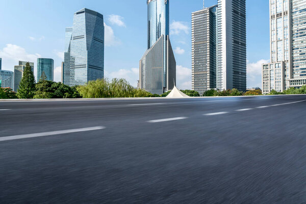 Highway Road and Skyline of Modern Urban Buildings in Shangha