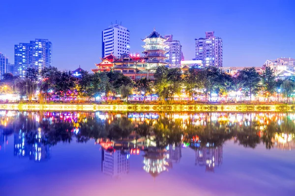 Paisaje Nocturno Paisaje Arquitectónico Ciudad Chengdu Sichuan Prov — Foto de Stock