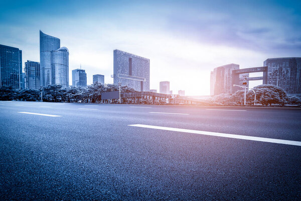 Empty highway with cityscape of China