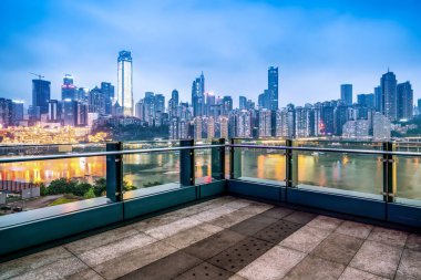 Chongqing, Çin 'deki Şehir Mimarisinin Nightscape Skyline' ı