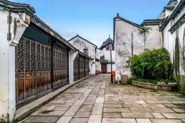 Hangzhou şehri Zhejiang 'da Qinghefang antik sokak manzarası