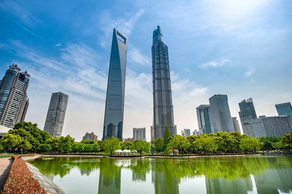 Architectural landscape and urban street of Lujiazui office buil