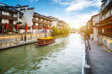 Nanjin 'deki Qinhuai Nehri' nin antik mimari manzarası