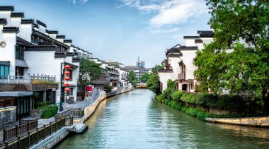 Nanjin 'deki Qinhuai Nehri' nin antik mimari manzarası