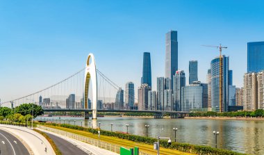 Guangzhou Şehri Modern Mimari Manzarası Skyline