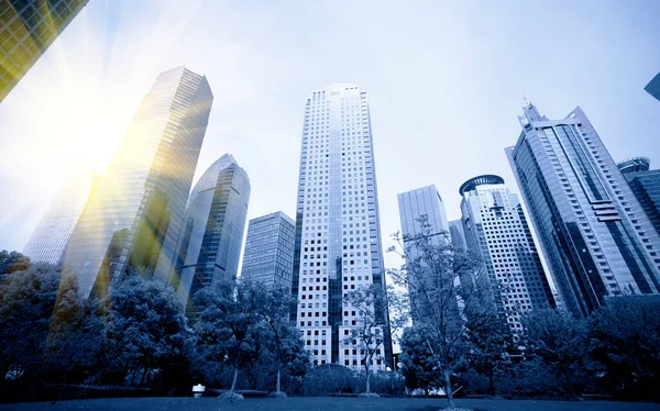 Architectural landscape and urban street of Lujiazui office buil