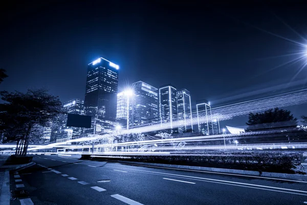 Snelheid Effect Van Stad Nacht Shenzhen Financial Distric — Stockfoto