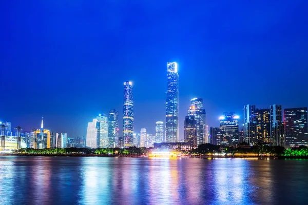 Nattlandskap Skyline Urban Architectural Landscape Guangzhou — Stockfoto