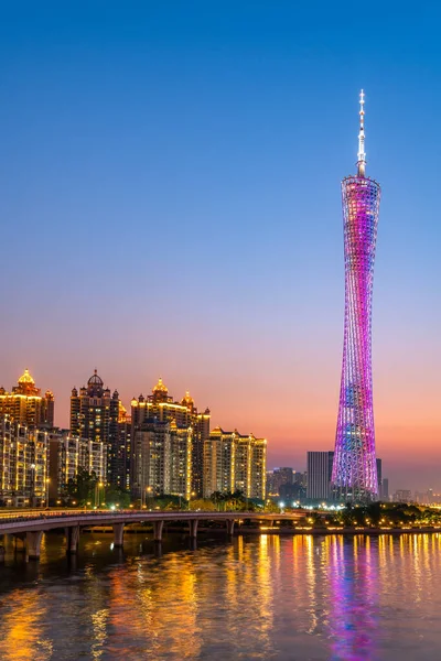 Guangzhou Città Notte Paesaggio Architettonico Skyline — Foto Stock