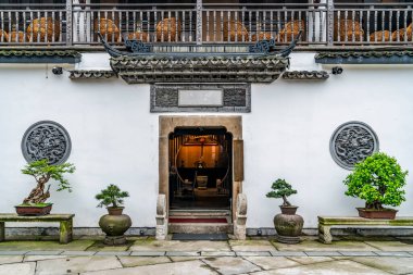 Hangzhou şehri Zhejiang 'da Qinghefang antik sokak manzarası