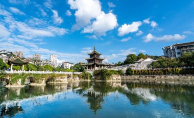 Ancient Architectural Landscapes and Rivers in Guiyang clipart