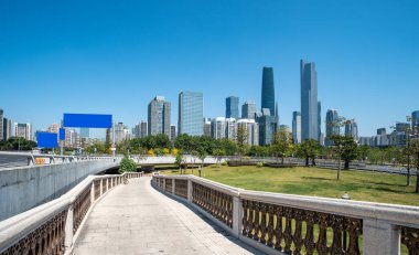 Guangzhou 'daki modern mimarinin ufuk çizgisi, Chin.