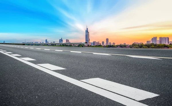 Asphalt Pavement Skyline Nanjing Architectural Landscape — Stock Photo, Image