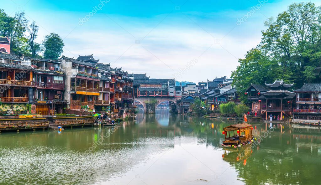 Folk houses along the river in the ancient city of Phoenix, Huna