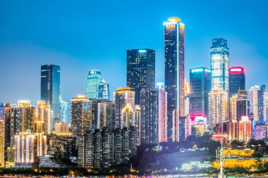 Chongqing, Çin 'deki Şehir Mimarisinin Nightscape Skyline' ı