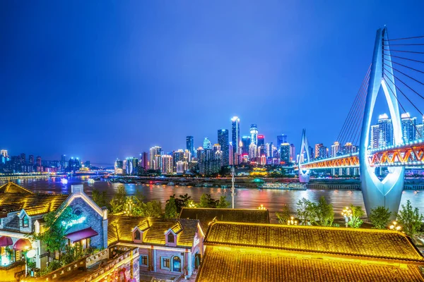 Nattlandskap Skyline Stadsarkitektur Chongqing Kina — Stockfoto
