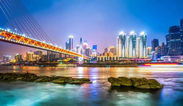 Éjszakai Kilátás Gyönyörű Kilátást Chongqing Városi Építészeti — Stock Fotó