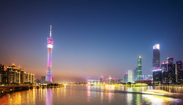 Guangzhou city night and architectural landscape skyline