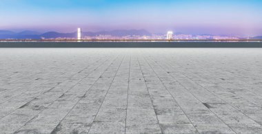 Brick Pavement ve Hong Kong City Skyline
