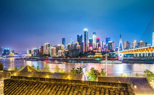 Nattlandskap Skyline Stadsarkitektur Chongqing Kina — Stockfoto