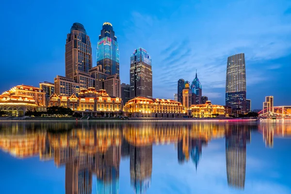 Night View Tianjin Urban Architectural Landscap — Stock Photo, Image