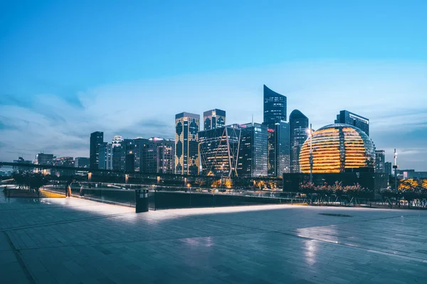 Hangzhou Financial District Plaza Paisagem Edifício Skyline — Fotografia de Stock