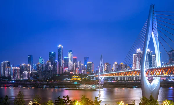 Éjszakai Kilátás Gyönyörű Kilátást Chongqing Városi Építészeti — Stock Fotó