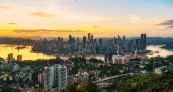 Visão Noturna Chongqing Arquitetura Skylin Urbano — Fotografia de Stock