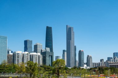 Guangzhou 'daki modern mimarinin ufuk çizgisi, Chin.