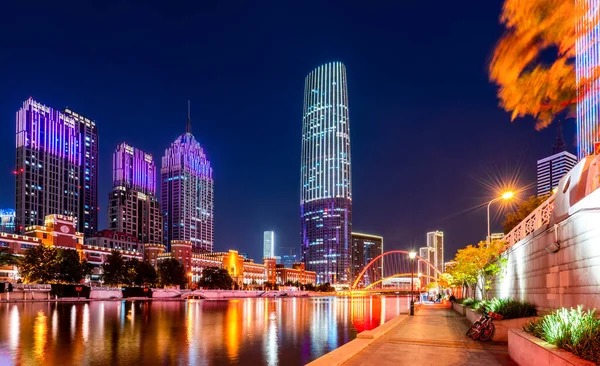 Night View Tianjin Urban Architectural Landscap — Stock Photo, Image