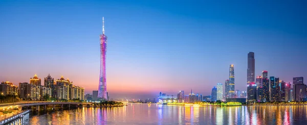 Guangzhou Città Notte Paesaggio Architettonico Skyline — Foto Stock